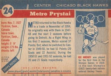 1954-55 Topps #24 Metro Prystai Back