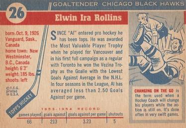 1954-55 Topps #26 Al Rollins Back