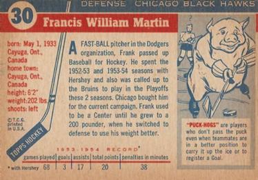 1954-55 Topps #30 Frank Martin Back