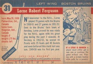 1954-55 Topps #31 Lorne Ferguson Back