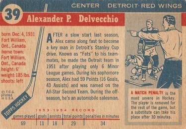 1954-55 Topps #39 Alex Delvecchio Back