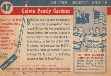 1954-55 Topps #47 Cal Gardner Back