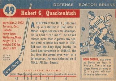 1954-55 Topps #49 Bill Quackenbush Back