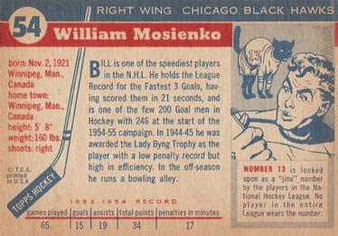 1954-55 Topps #54 Bill Mosienko Back