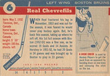 1954-55 Topps #6 Real Chevrefils Back