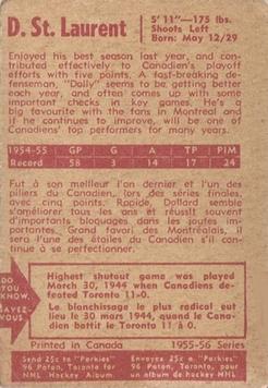 1955-56 Parkhurst #48 Dollard St. Laurent Back