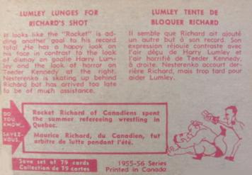 1955-56 Parkhurst #73 Richard Tests Lumley Back