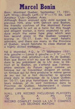 1957-58 Parkhurst #18 Marcel Bonin Back