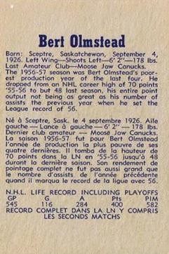 1957-58 Parkhurst #19 Bert Olmstead Back