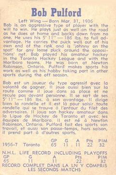 1957-58 Parkhurst #T4 Bob Pulford Back