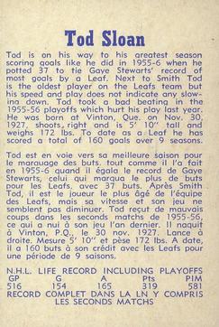 1957-58 Parkhurst #T5 Tod Sloan Back