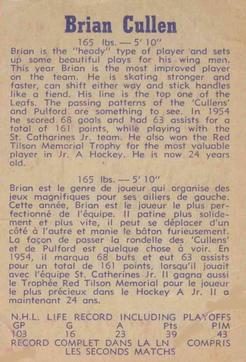 1957-58 Parkhurst #T9 Brian Cullen Back