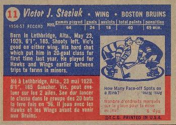 1957-58 Topps #11 Vic Stasiuk Back