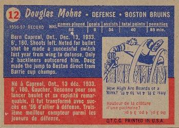 1957-58 Topps #12 Doug Mohns Back