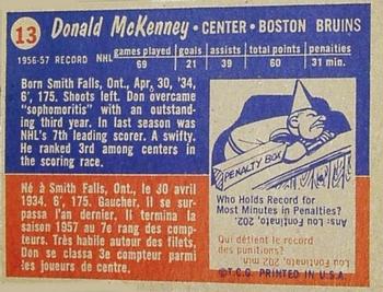 1957-58 Topps #13 Don McKenney Back