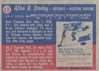 1957-58 Topps #15 Allan Stanley Back