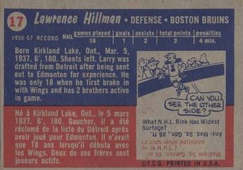 1957-58 Topps #17 Larry Hillman Back