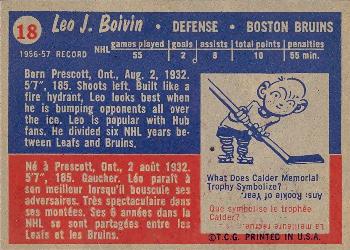 1957-58 Topps #18 Leo Boivin Back