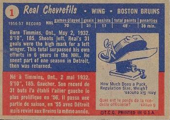 1957-58 Topps #1 Real Chevrefils Back