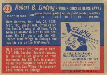 1957-58 Topps #21 Ted Lindsay Back