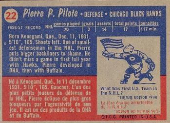 1957-58 Topps #22 Pierre Pilote Back