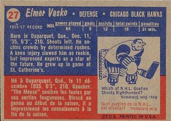 1957-58 Topps #27 Elmer Vasko Back