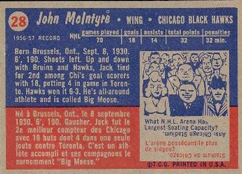 1957-58 Topps #28 Jack McIntyre Back