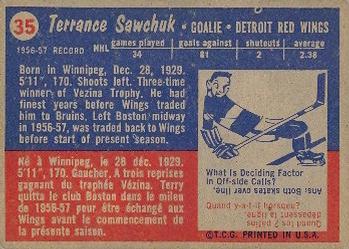 1957-58 Topps #35 Terry Sawchuk Back