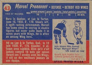 1957-58 Topps #43 Marcel Pronovost Back
