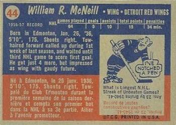 1957-58 Topps #44 Bill McNeill Back