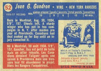 1957-58 Topps #52 Jean-Guy Gendron Back