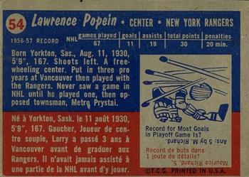 1957-58 Topps #54 Larry Popein Back