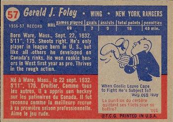 1957-58 Topps #57 Gerry Foley Back