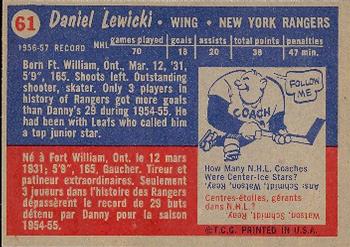 1957-58 Topps #61 Danny Lewicki Back