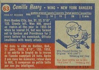 1957-58 Topps #63 Camille Henry Back