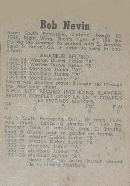 1958-59 Parkhurst #13 Bob Nevin Back