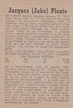 1958-59 Parkhurst #22 Jacques Plante Back