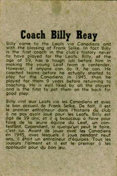 1958-59 Parkhurst #25 Billy Reay Back