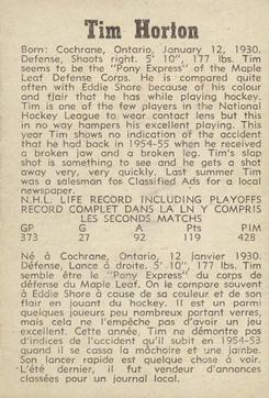 1958-59 Parkhurst #42 Tim Horton Back