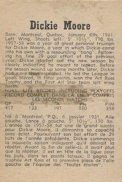 1958-59 Parkhurst #8 Dickie Moore Back