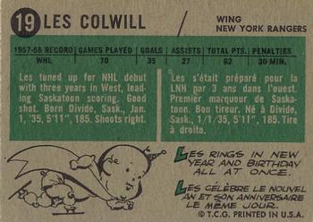 1958-59 Topps #19 Les Colwill Back