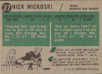 1958-59 Topps #27 Nick Mickoski Back