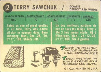 1958-59 Topps #2 Terry Sawchuk Back