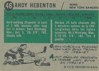 1958-59 Topps #46 Andy Hebenton Back