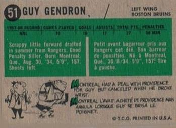 1958-59 Topps #51 Jean-Guy Gendron Back