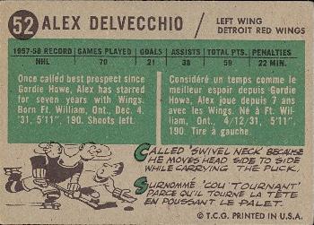1958-59 Topps #52 Alex Delvecchio Back