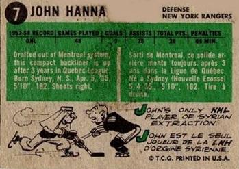 1958-59 Topps #7 John Hanna Back