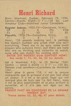 1959-60 Parkhurst #39 Henri Richard Back