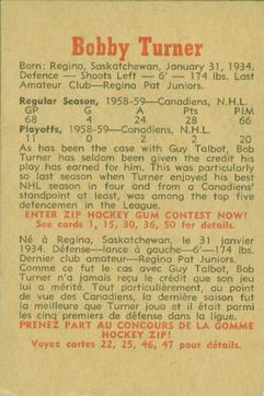 1959-60 Parkhurst #43 Bob Turner Back