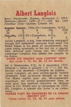 1959-60 Parkhurst #45 Albert Langlois Back